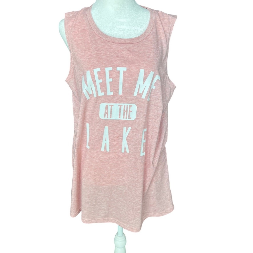 Unbranded Meet Me At The Lake Graphic Muscle Tank Top Heather Pink Mens XL